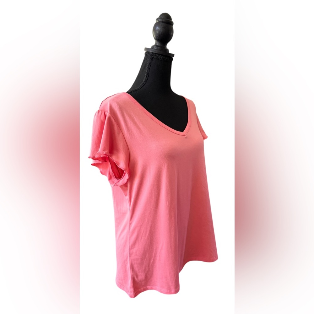 Ink + Ivy: Pink V-Neck Women's Top with Flutter Sleeves